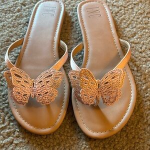 Inc Butterfly Rhinestone Flip Flops